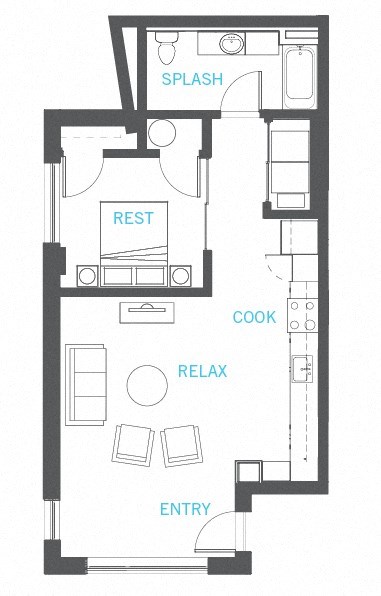 1 bed,  2 baths, L2 loft floor plan at Vue 22 Apartments in Bellevue. WA