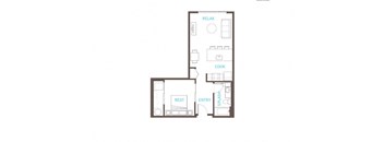 1 Bedroom 1 Bathroom Floor Plan at Vue 22 Apartments, Bellevue, Washington