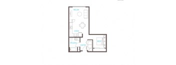 One Bed One Bath Floor Plan at Vue 22 Apartments, Bellevue, WA