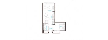 1 Bed 1 Bath Floor Plan at Vue 22 Apartments, Bellevue