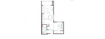 One Bed One Bath Floor Plan at Vue 22 Apartments, Bellevue