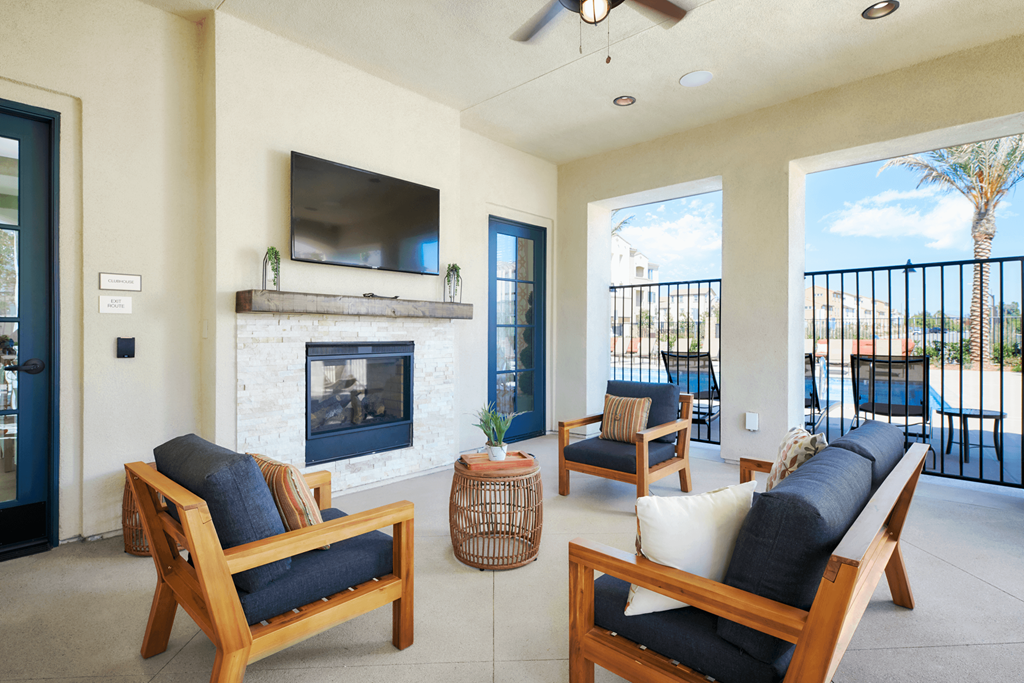 Clubhouse With Fireplace at Mitchell Place Apartments, Murrieta, CA