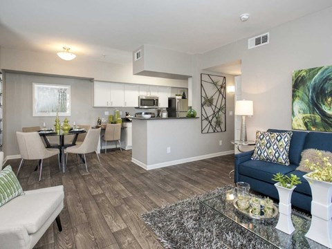 Open floorplan living and dining room at Marina Village Apartments, Sparks Nevada 89434