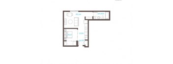1 Bedroom 1 Bathroom Floor Plan at Vue 22 Apartments, Washington