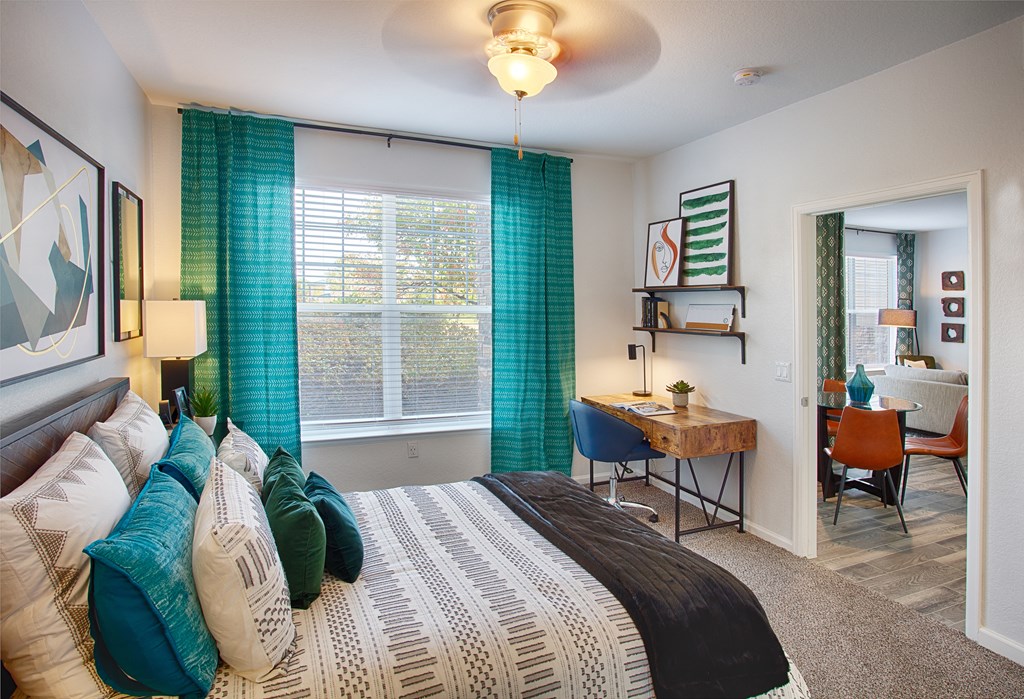 Primary Furnished Bedroom at Stone Cliff Apartments