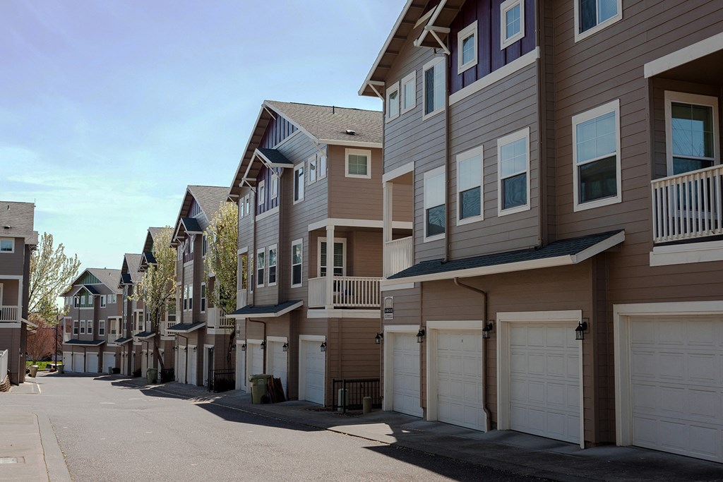Attached Parking Garages Below Apartments at Westview Heights Apartments, Portland, OR