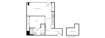 a floor plan of a house with a bedroom and a living room