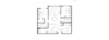 Two Bed Two Bath Floor Plan at Vue 22 Apartments, Washington
