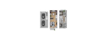 Three images of a house layout with a car in the driveway.
