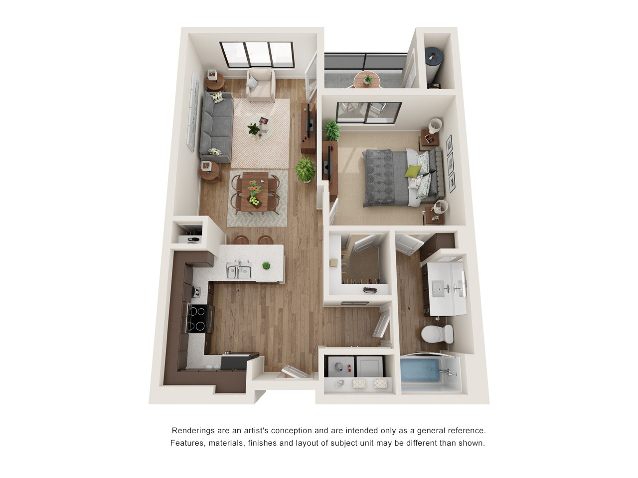 A floor plan of a house with a kitchen, living room, and bedrooms.
