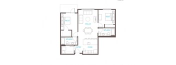 2 Bedroom 2 Bathroom Floor Plan at Vue 22 Apartments, Bellevue