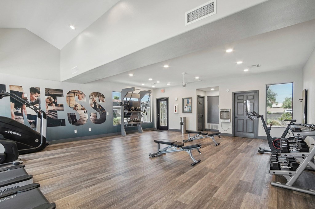 the preserve at ballantyne commons fitness room with treadmills and weights