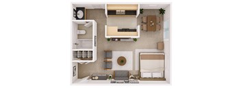 a floor plan of a bedroom with a bathroom and a living room