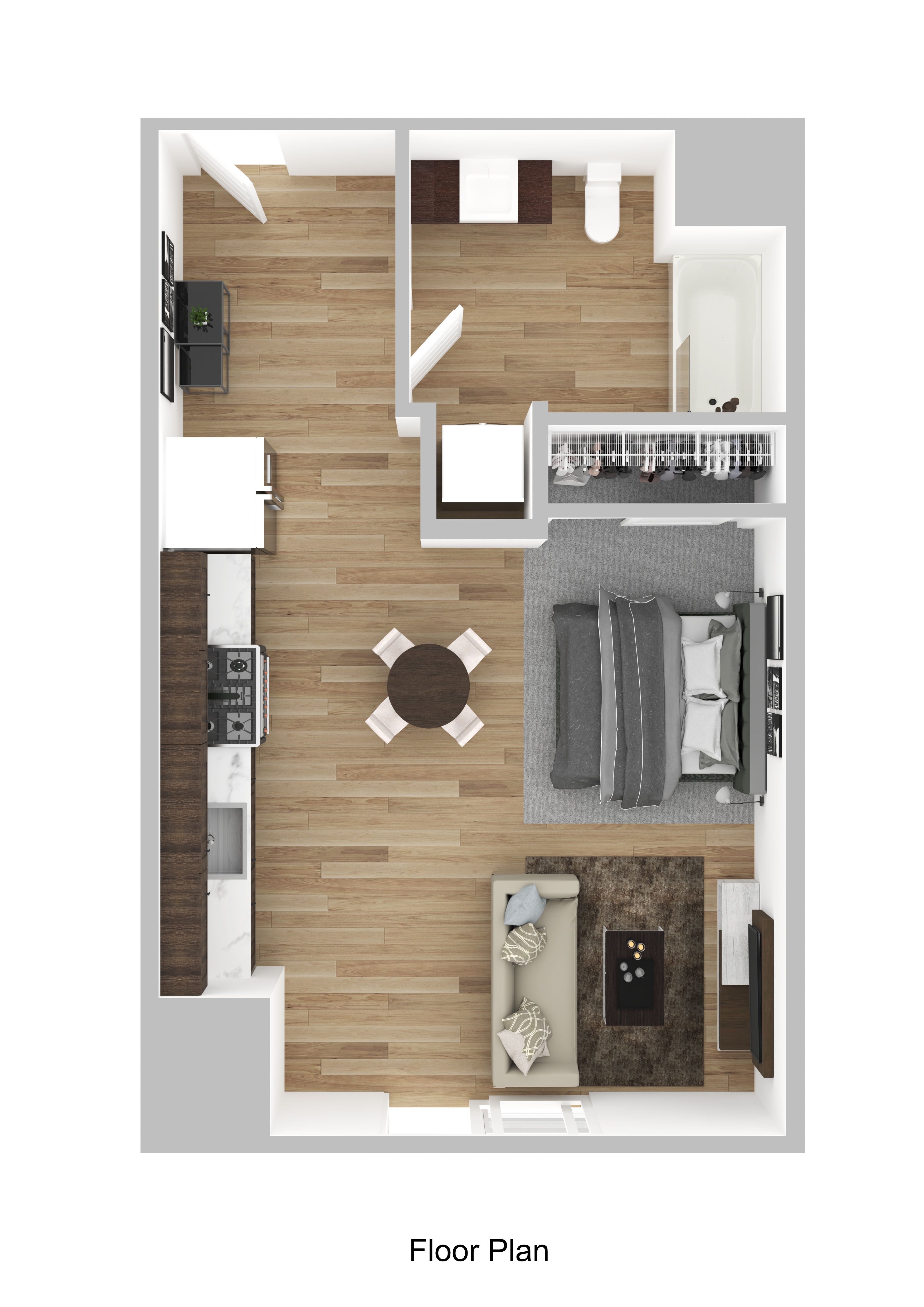 A floor plan of a house with a living room, kitchen, dining room, and bedrooms.