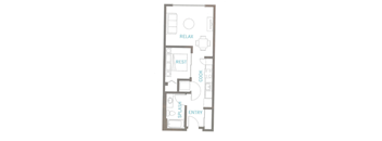 A floor plan of a house with a relax, rest, splash, and entry area.