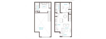 1 Bed 2 Bath Floor Plan at Vue 22 Apartments, Bellevue, WA, 98007