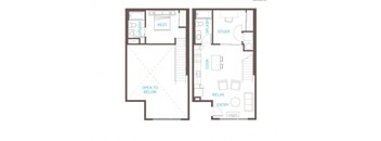 1 Bed 2 Bath Floor Plan at Vue 22 Apartments, Bellevue, WA