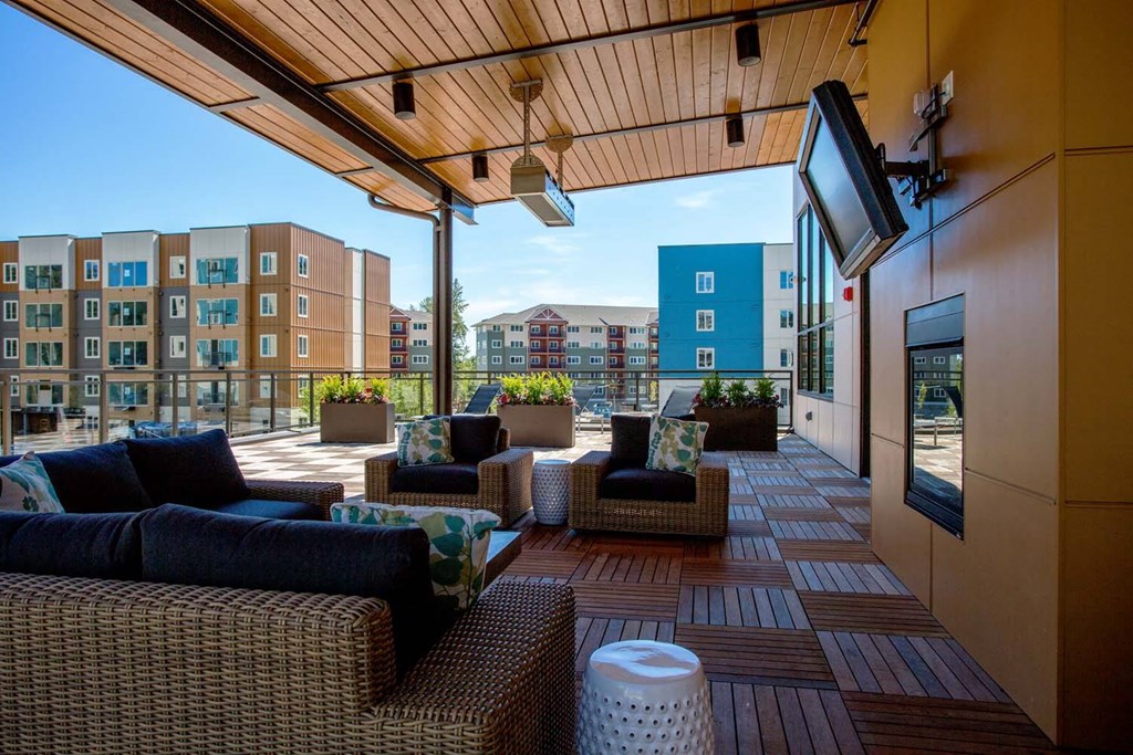 Outside Patio at Tivalli Apartments, Lynnwood, WA