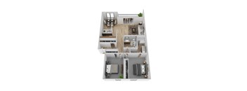 A top down view of a modern apartment layout.