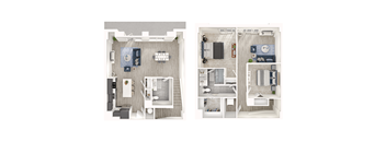 A set of four images showing different layouts of a room.