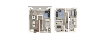 A floor plan of a two-story house with a living room, kitchen, dining room, and bedrooms.