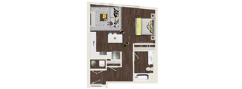 A floor plan of a kitchen with a refrigerator, sink, and oven.