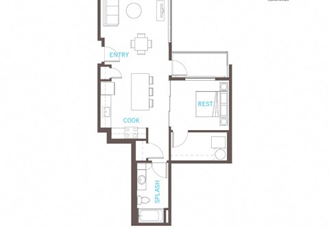 1 Bedroom 1 Bathroom Floor Plan at Vue 22 Apartments, Bellevue, WA, 98007