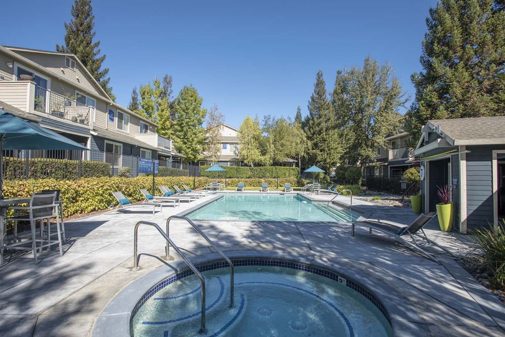 Two Pool Plazas With Sunning Decks at Atwood Apartments, California, 95610