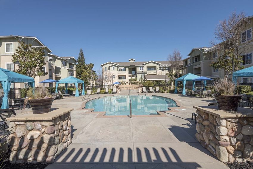 Picturesque Pool And Cabana Setting at Waterstone Apartments, Tracy, CA, 95377 - Photo Gallery 1
