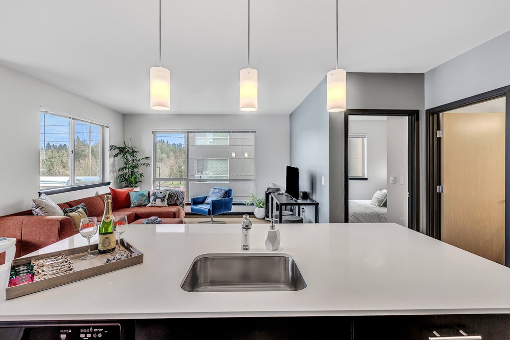 Kitchen island at Vue 22