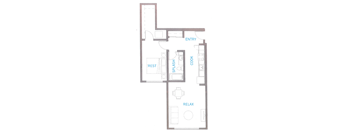 A floor plan of a house with labeled rooms such as kitchen, bathroom, and living room.