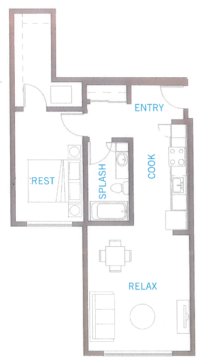 A floor plan of a house with labeled rooms such as kitchen, bathroom, and living room.