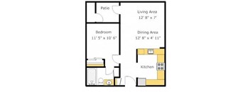 1 Bedroom 1 Bathroom Floor Plan at Del Norte Place Apartment Homes, El Cerrito