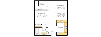 1 Bed 1 Bath Floor Plan at Del Norte Place Apartment Homes, El Cerrito, 94530