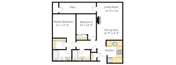 B4 2 bedroom 2 bath Floor Plan at Del Norte Place Apartment Homes, California, 94530
