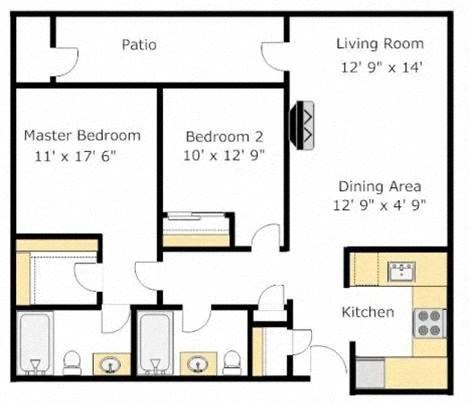 B4 2 bedroom 2 bath Floor Plan at Del Norte Place Apartment Homes, California, 94530