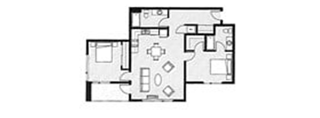 A black and white image of a house floor plan.