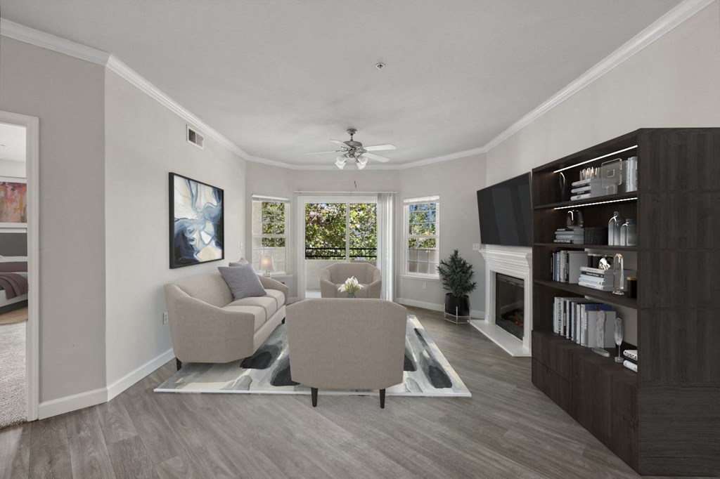 a living room with a couch and a tv