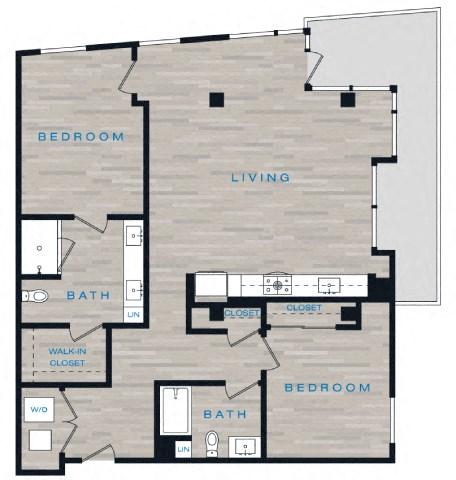 a floor plan of a unit with a bedroom and a bathroom