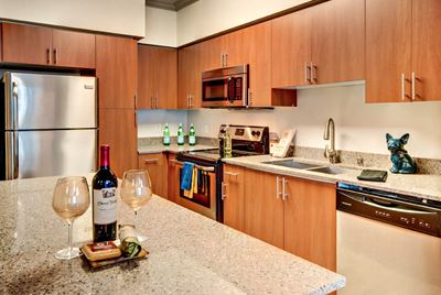 Kitchen with Island, at Beaumont Apartment Homes, Woodinville, Washington