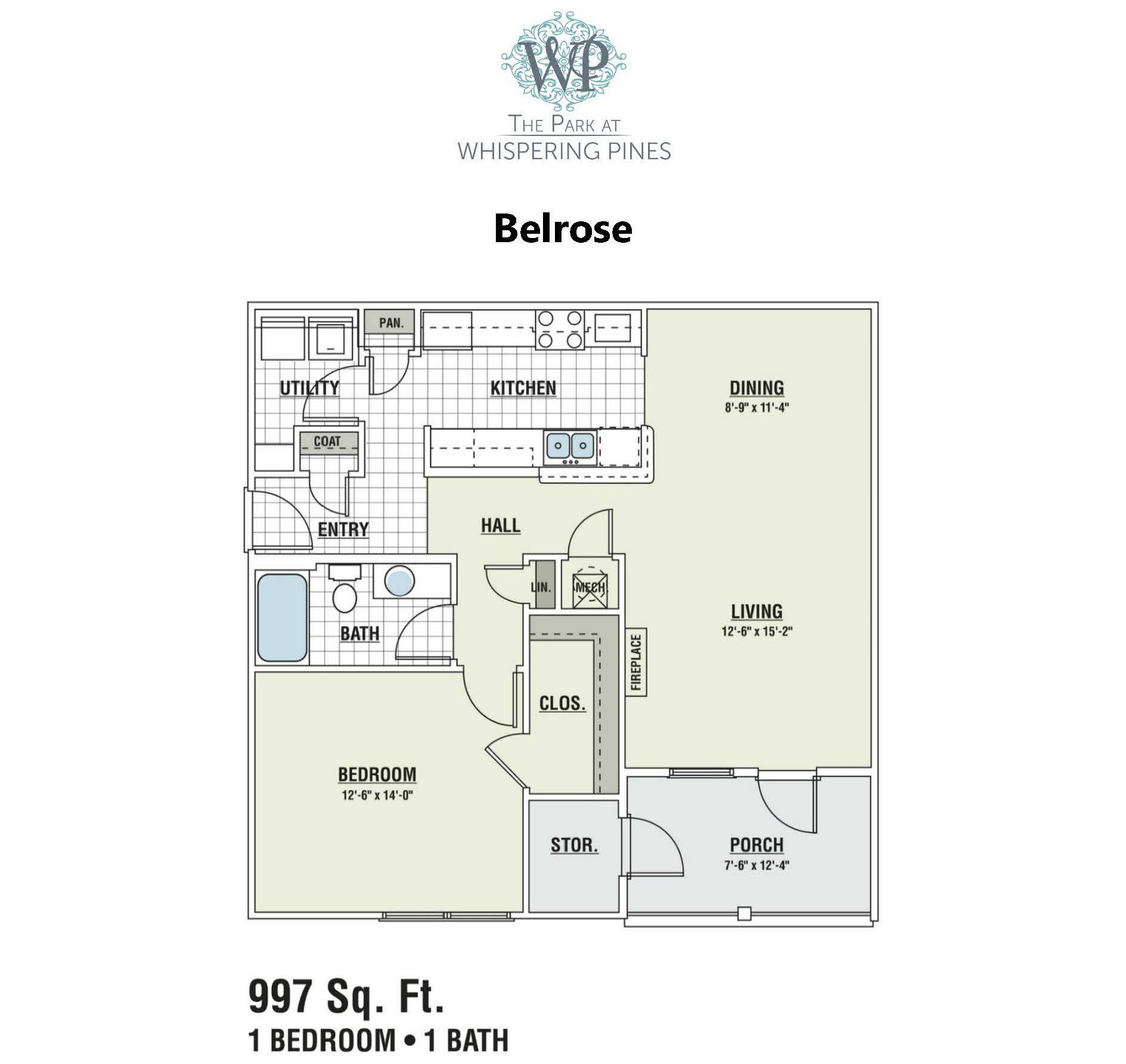 A floor plan for a Belrose property with 1 bedroom and 1 bath.