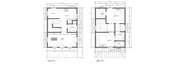 A floor plan of a two-story residential building with labeled rooms and dimensions.