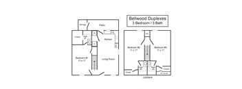 a floor plan of a house with two bedrooms and a bathroom
