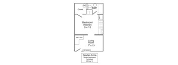 a floor plan of a small house with a bedroom and a living room