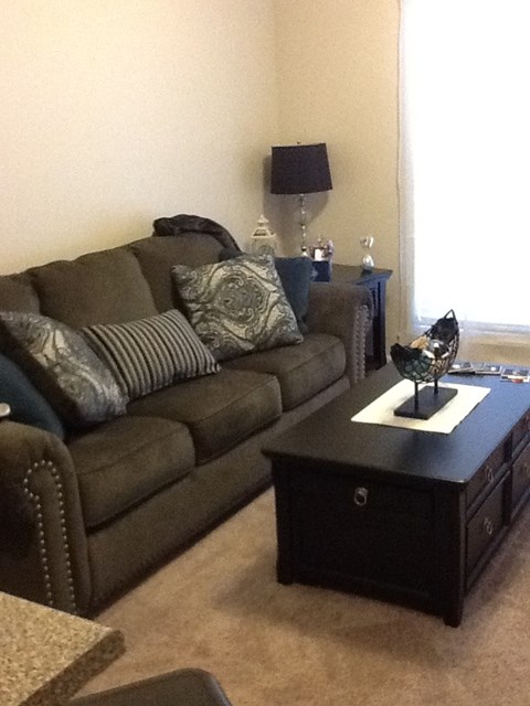 a living room with a couch and a coffee table