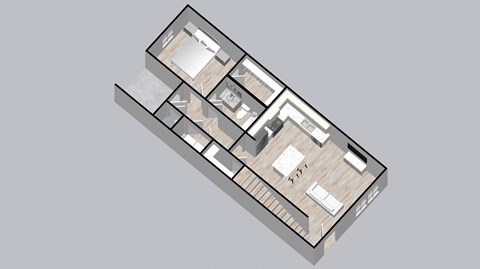 a 3d floor plan of a small house