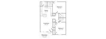 a floor plan of a house with bedrooms and a living room