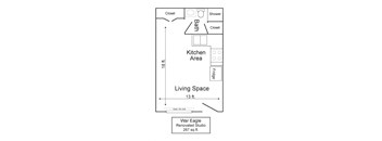 a floor plan of a small house with a living space and a kitchen