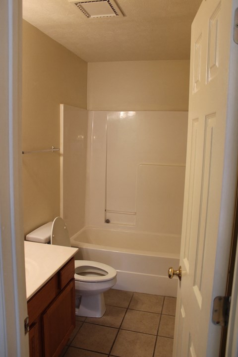 a small bathroom with a toilet and a bath tub