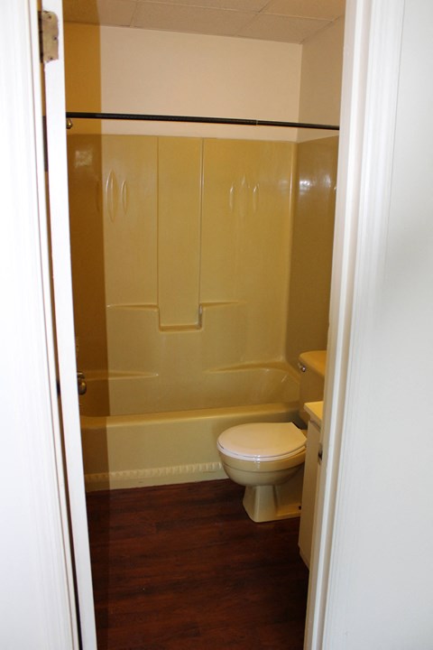 a small bathroom with a toilet and a bath tub